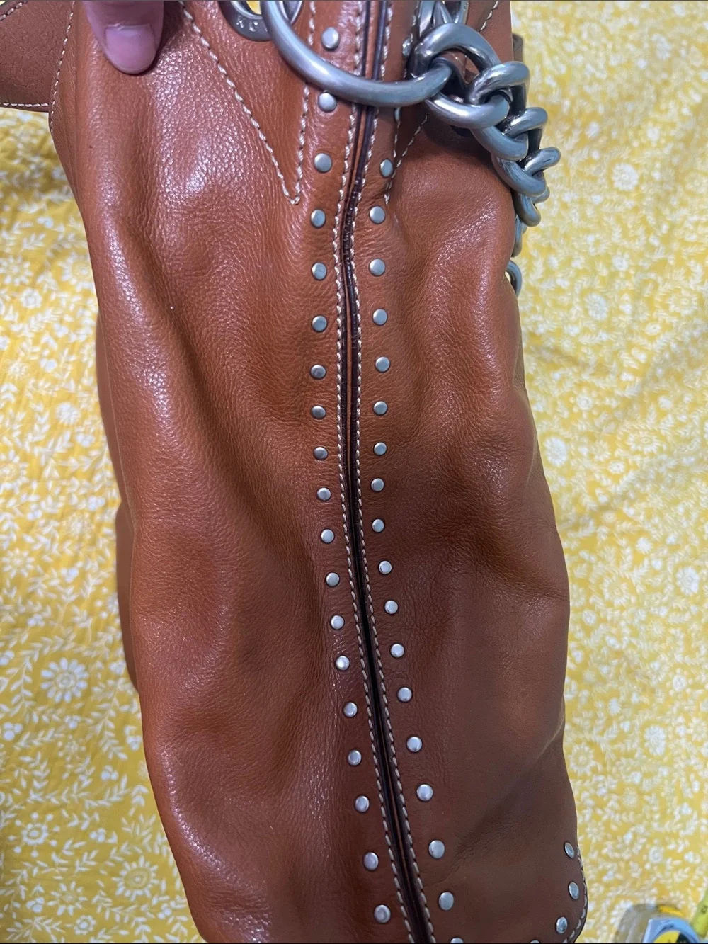 Michael Kors Cognac Leather Studded Shoulder Bag